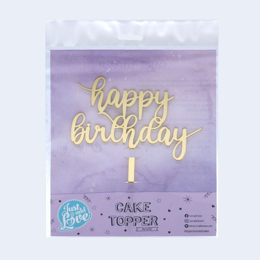 Topper Ouro Happy Birthday Delicado
