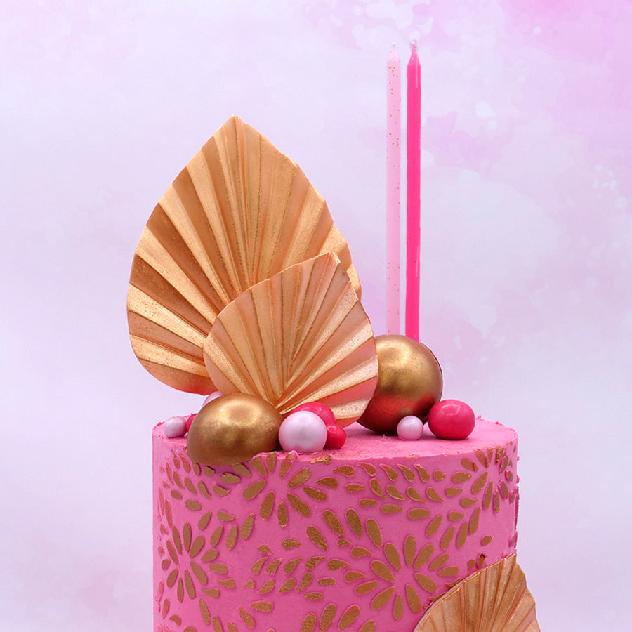 Velas Altas Rosa c/ Detalhe Ouro