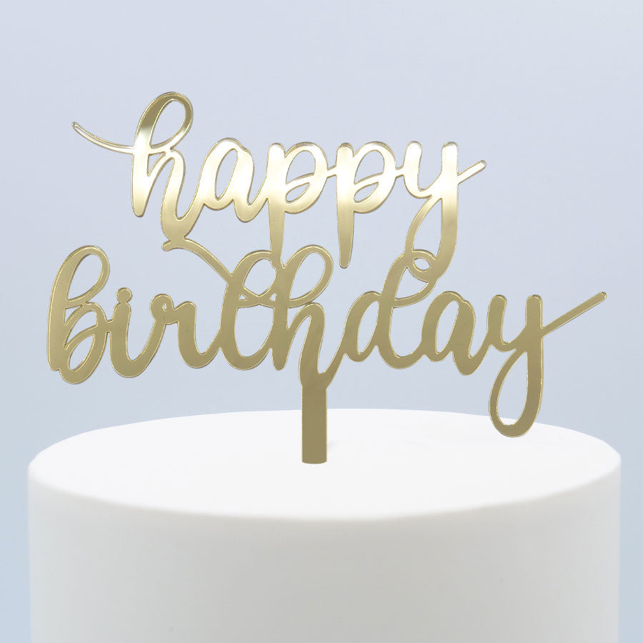 Topper Ouro Happy Birthday Delicado