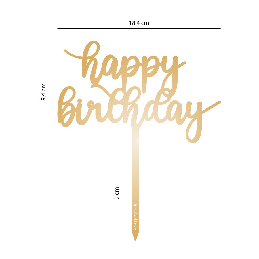 Topper Ouro Happy Birthday Delicado