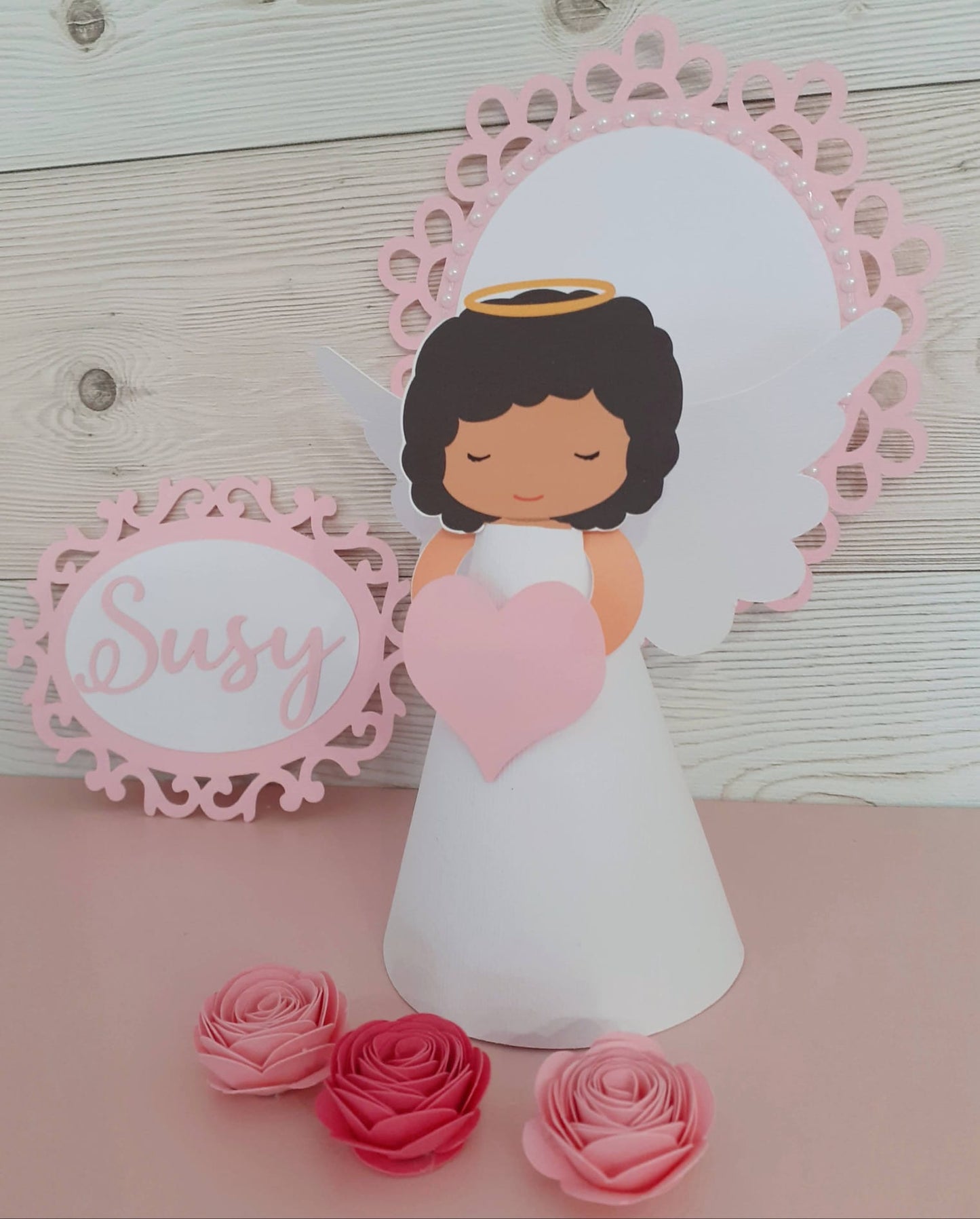 Topo de Bolo 4D Anjinho para Batizado Menina