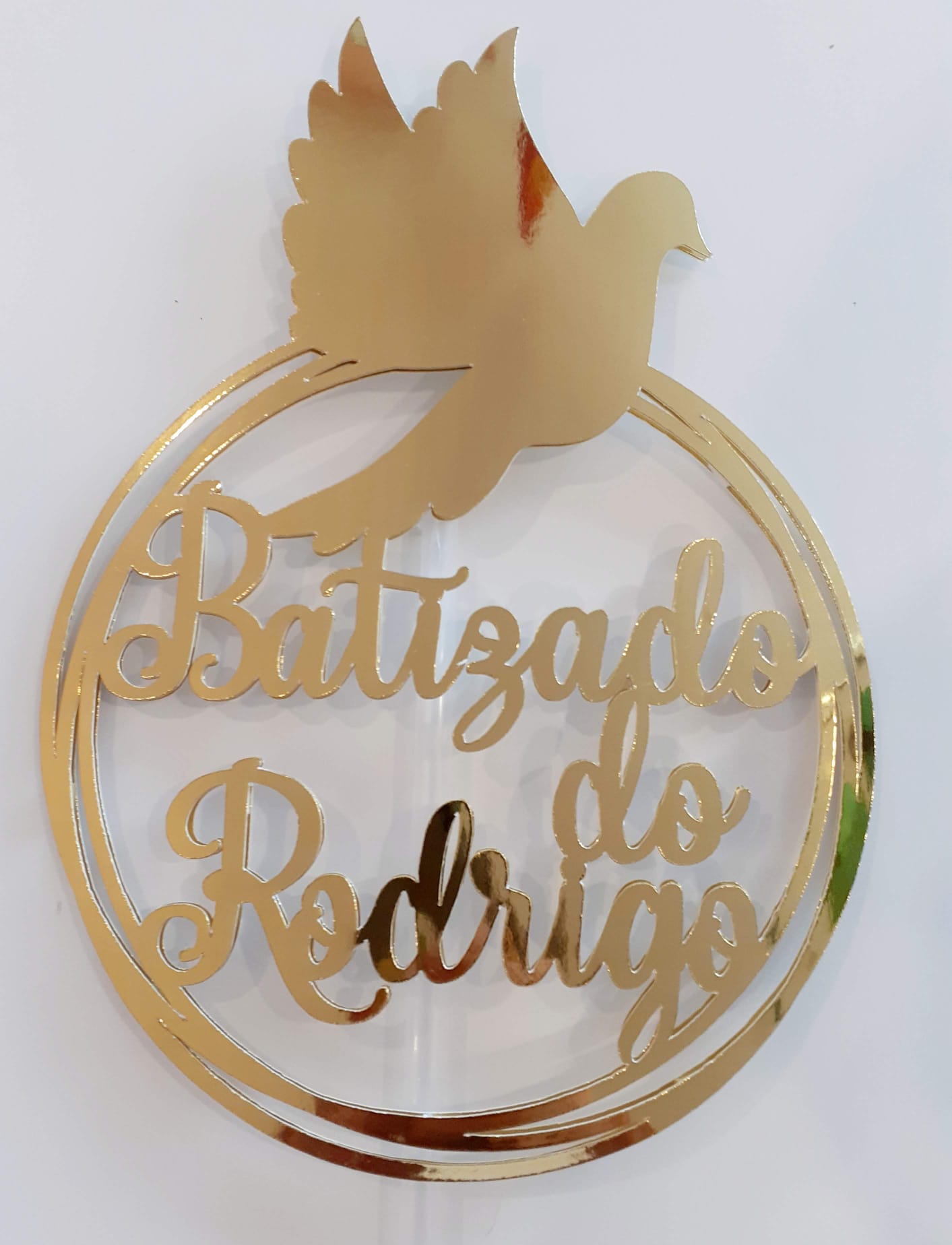 Topo de Bolo de Batizado Dourado